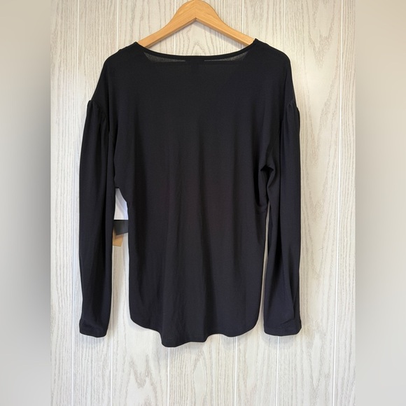 Halogen Womens Top Black Long Sleeve Tee V Neck Round Hem Stretch Size M NWT - Picture 3 of 4